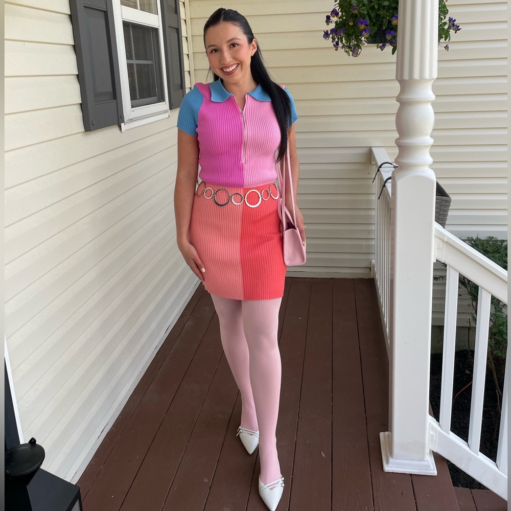 Urban Outfitters Ribbed Colorblock Polo Midi Dress in Pink, Coral & Blue